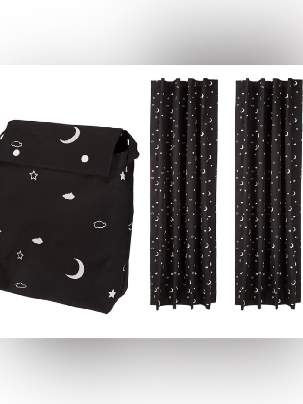 Kids Black Moon & Stars Travel Blackout Curtain Set